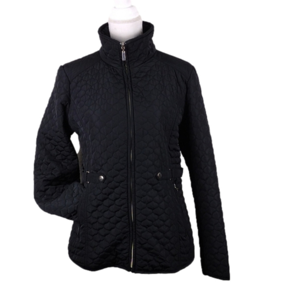 Giacca Black Quilted Long Sleeve Mid Length Zipper Front Medium Weight Jacket